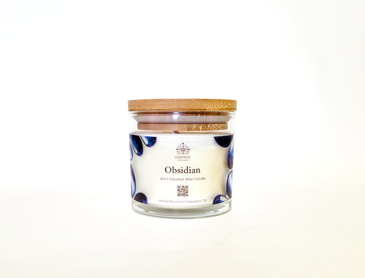 Candle in a glass jar with a wooden lid on a white background 4oz candle jar coconut hand-poured In Houston Texas