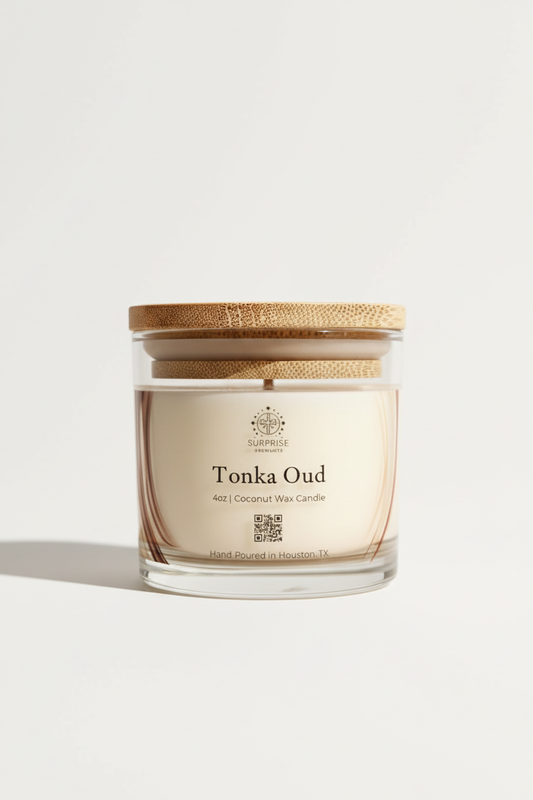 Tonka Oud candle with plain background