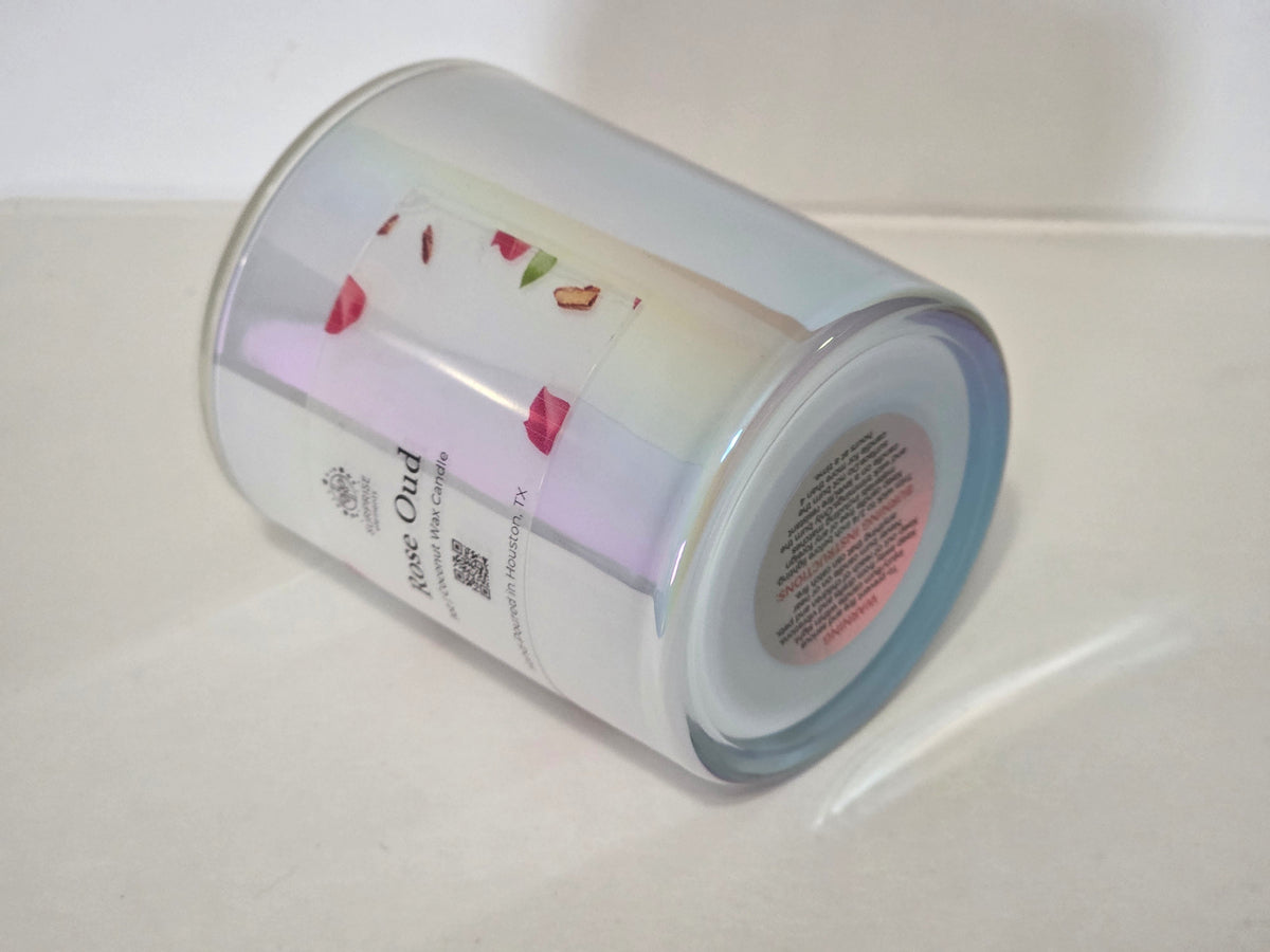 Cylindrical container with a label on a white surface