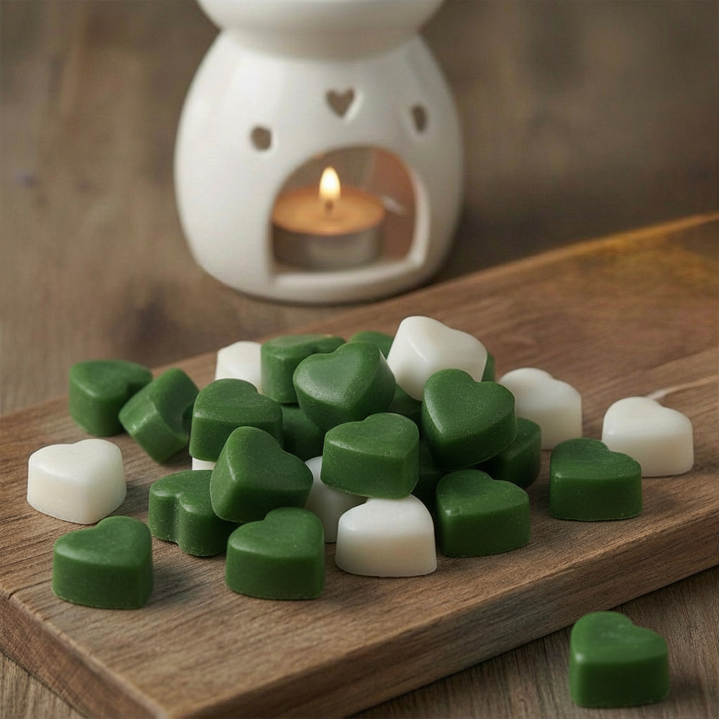 Green and white wax melts with warmer