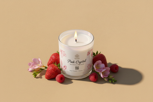 Pink Crystal candle pearl white 9oz coconut wax candle hand-poured in Houston Texas 