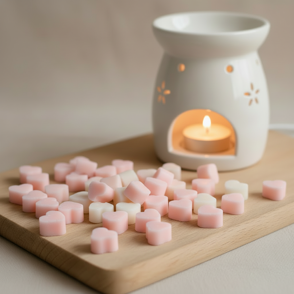 Pink Crystal Mini Heart Wax Melts with warmer - pink and white