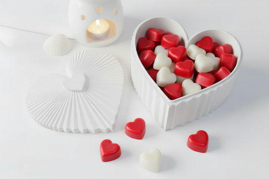 Rose Oud Mini Heart Wax Melts in heart container - white and red
