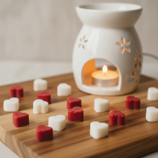 Rose Oud Mini Heart Wax Melts with warmer - white and red