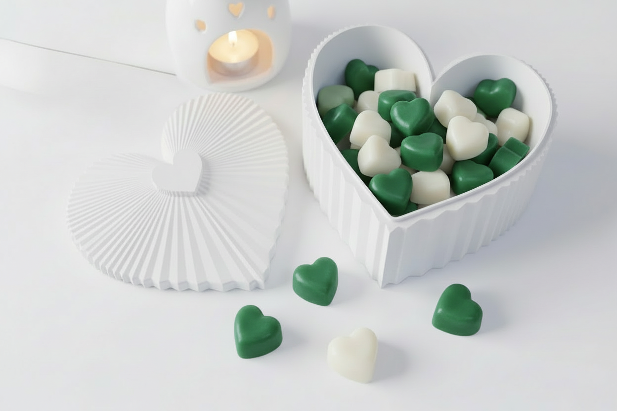 Se El Mar Mini Heart Wax Melts in darker green and white